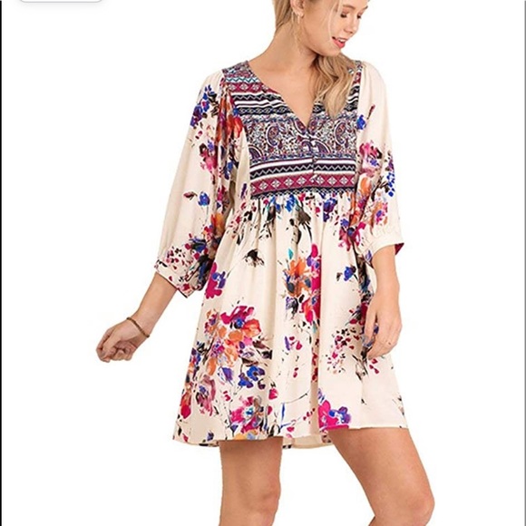 Umgee Dresses & Skirts - Umgee Floral Tunic Mini Dress Top 1X